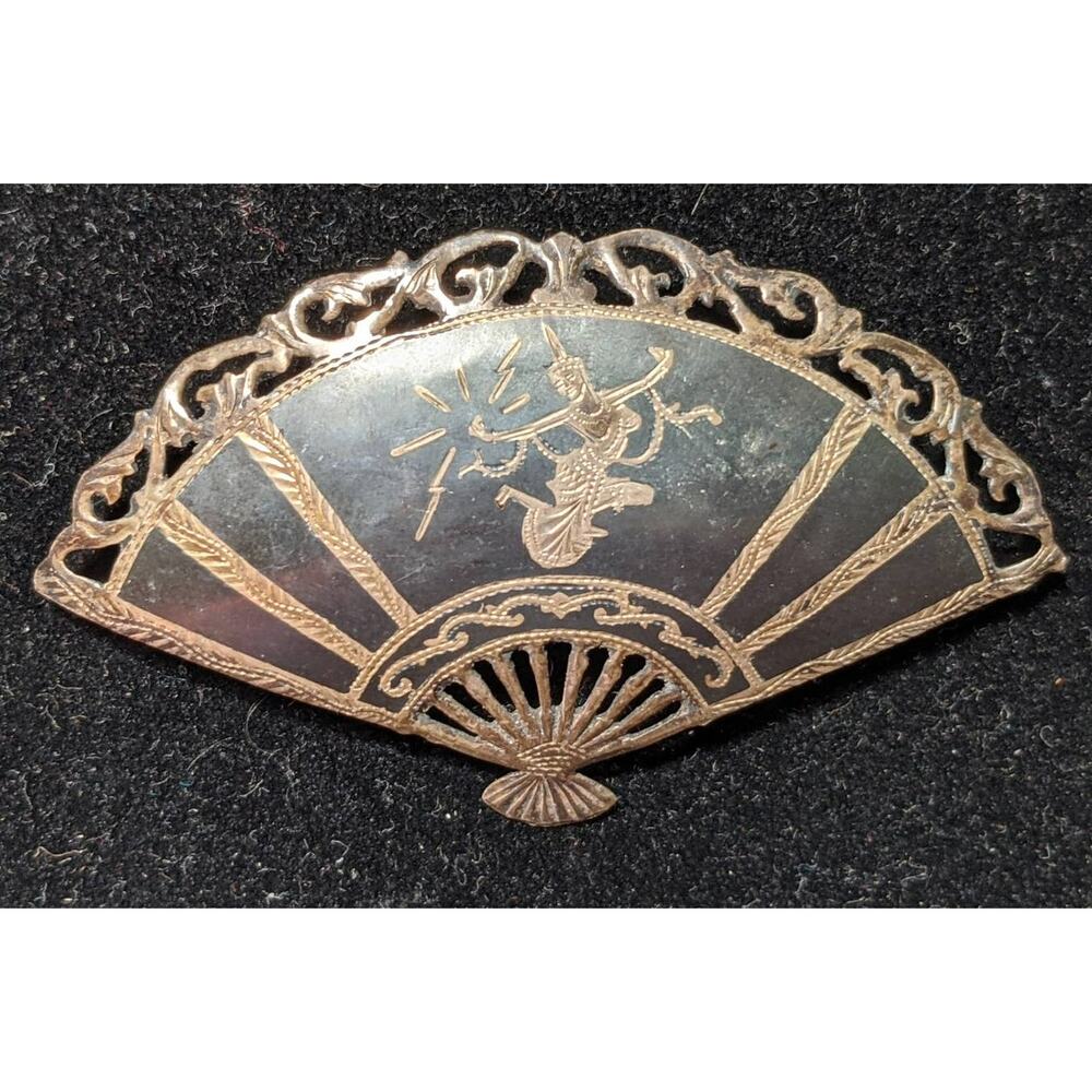 Siam Sterling Signed Fan Brooch Pendant Thai Dancer Pin